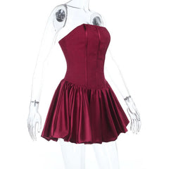 Ruched smocked satin corset tube mini dress