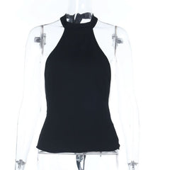 Self tie halter backless solid top