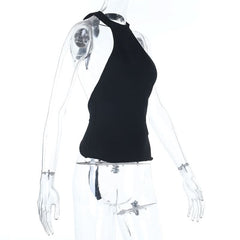Self tie halter backless solid top
