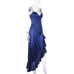 Slit ruffle v neck solid cami midi dress
