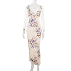 V neck flower applique cami maxi dress