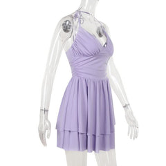Halter self tie ruched v neck mini dress