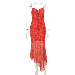 Irregular print self tie cami midi dress
