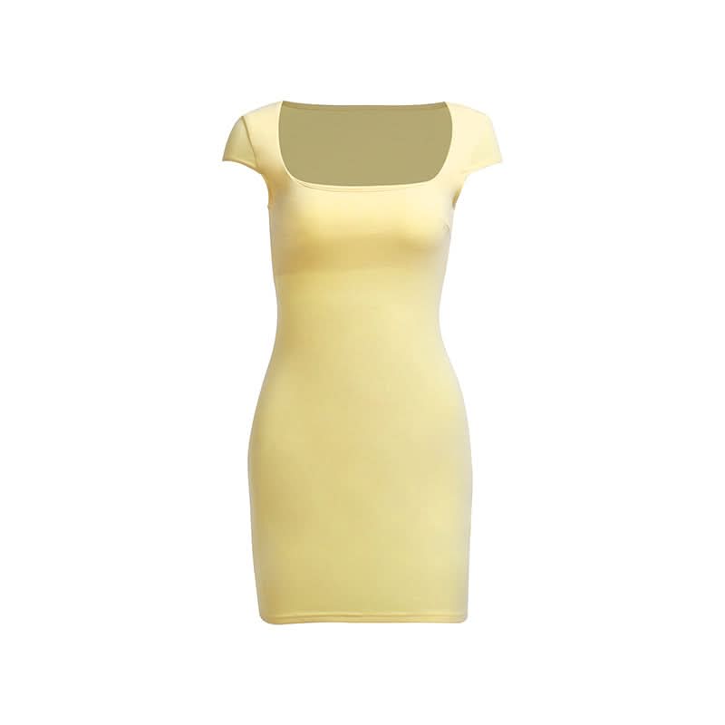 Square neck cap sleeve solid mini dress