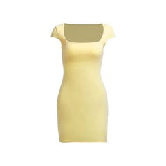 Square neck cap sleeve solid mini dress