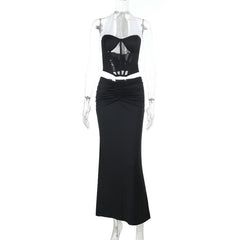 Halter self tie ruched corset maxi skirt set
