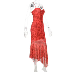 Irregular print self tie cami midi dress