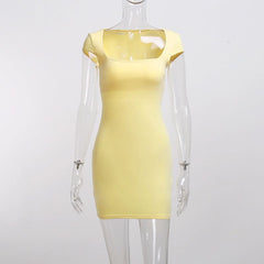 Square neck cap sleeve solid mini dress