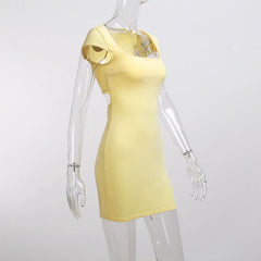 Square neck cap sleeve solid mini dress