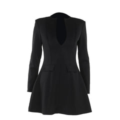 Long sleeve v neck zip-up solid mini dress