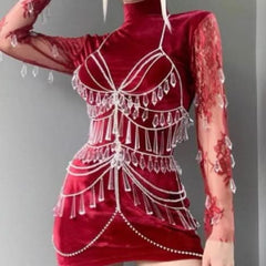Halter hollow crystal pendant out body chain