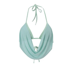 Cowl neck halter self tie hollow out cut out top
