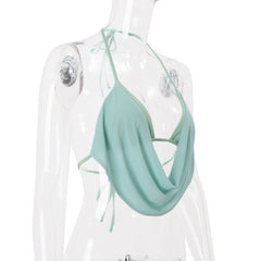 Cowl neck halter self tie hollow out cut out top