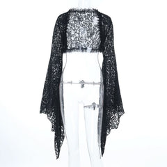 Long flared sleeve ruffle hollow out shrug cut out top
