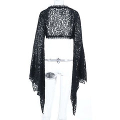 Long flared sleeve ruffle hollow out shrug cut out top