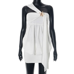 One shoulder ruched irregular solid mini dress