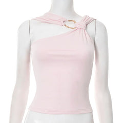 Irregular ruched solid hollow out cut out top