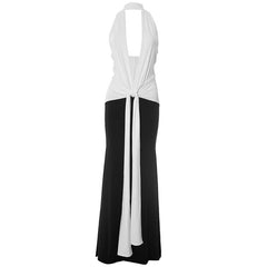 Ruched deep v neck halter maxi dress