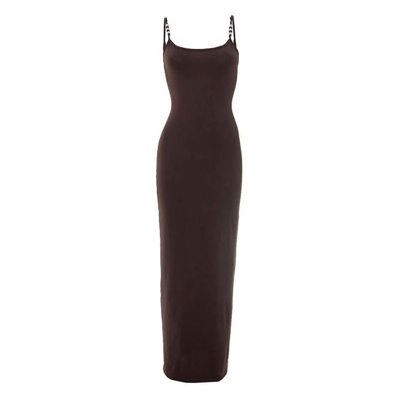 Beaded u neck slit backless cami maxi dress