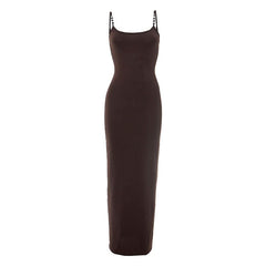 Beaded u neck slit backless cami maxi dress