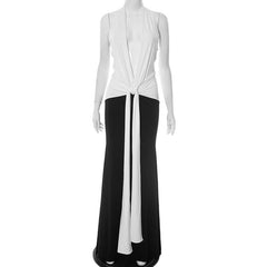 Ruched deep v neck halter maxi dress