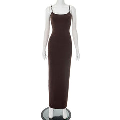 Beaded u neck slit backless cami maxi dress
