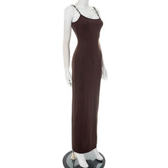 Beaded u neck slit backless cami maxi dress