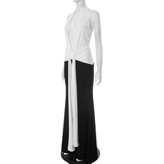 Ruched deep v neck halter maxi dress