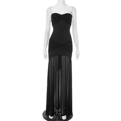 Sweetheart neck ruched mesh tube maxi dress