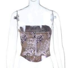 Leopard print zip-up corset tube top