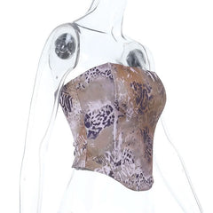Leopard print zip-up corset tube top