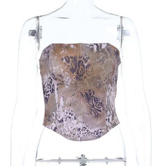 Leopard print zip-up corset tube top
