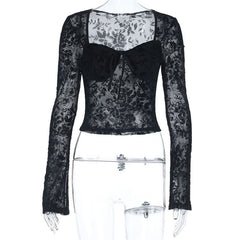 Long sleeve v neck print black top