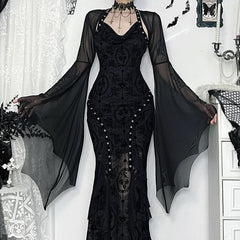 Long flared sleeve sheer mesh shrug top