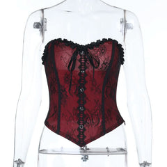 Sweetheart neck ruffle lace tube top