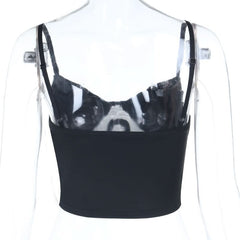 V neck backless cross pattern cami top