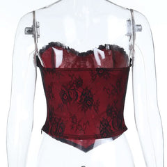 Sweetheart neck ruffle lace tube top