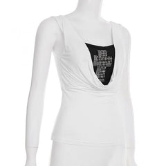 Beaded cowl neck o ring white tank top