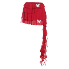 Butterfly applique mesh ruffle mini skirt