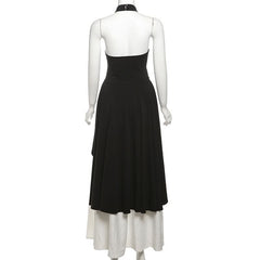Halter backless zip-up maxi skirt set