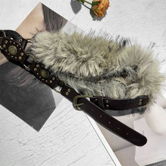 Fluffy patchwork buckle decor belt