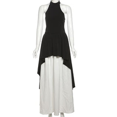 Halter backless zip-up maxi skirt set