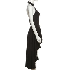 Irregular backless halter maxi dress