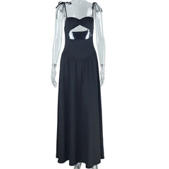 Hollow out self tie cami solid cut out maxi dress