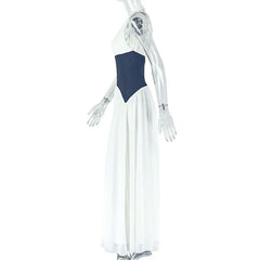 Halter v neck button mesh maxi dress
