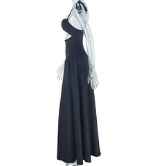 Hollow out self tie cami solid cut out maxi dress
