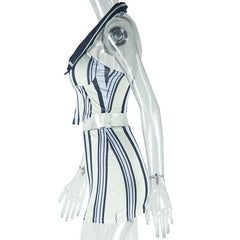 Striped print halter padded bowknot mini skirt set