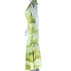 Halter cowl neck contrast backless maxi dress
