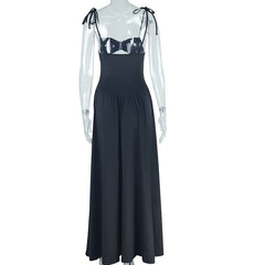 Hollow out self tie cami solid cut out maxi dress
