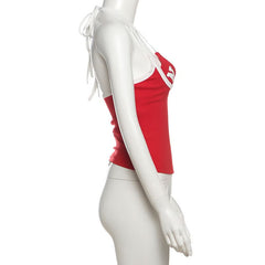 Halter letter print self tie 2 piece top